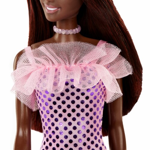 Mattel Barbie® Brunette Purple Sequin Dress Glitz Doll Perspective: bottom