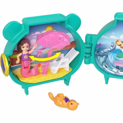 Polly Pocket Pet Connects Otter Stackable Compact Playset w/ Mermaid Doll and Otter Figure Perspective: bottom