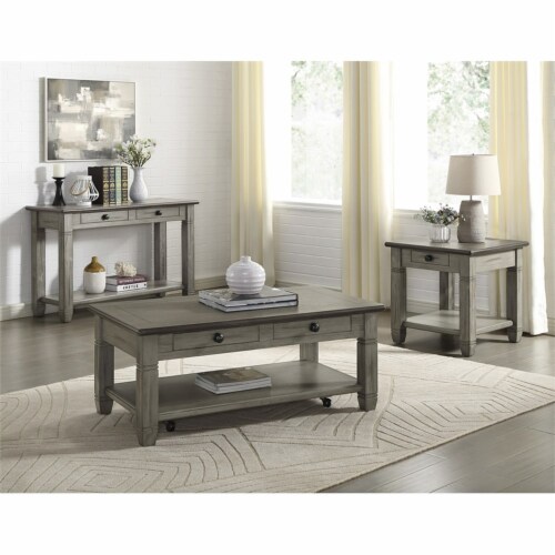 Lexicon Granby Wood 2 Drawer Console Table in Antique Gray Perspective: bottom