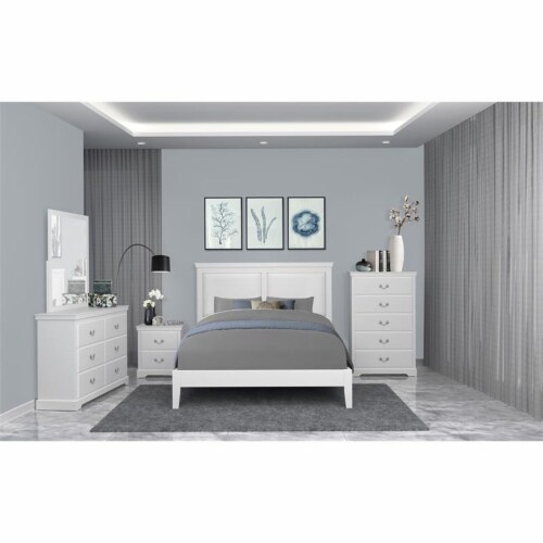 Lexicon Seabright Traditional Wood and Faux Leather Eastern King Bed in White Perspective: bottom