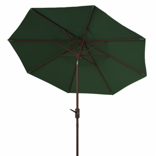 SAFAVIEH Outdoor Collection Ortega 9-Foot Tilt Crank Umbrella Hunter Green Perspective: bottom
