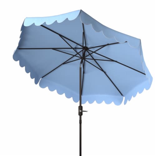 SAFAVIEH Outdoor Collection Venice 9-Foot Umbrella Baby Blue / White Perspective: bottom