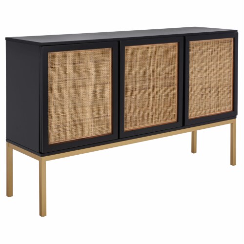 SAFAVIEH Zadie 2-Shelf Rattan Sideboard Black / Natural Perspective: bottom
