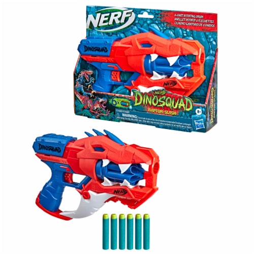 Nerf DinoSquad Raptor-Slash Dart Blaster, 6-Dart Rotating Drum, Slam Fire,  6 Nerf Darts, Velociraptor Dinosaur Design - Nerf