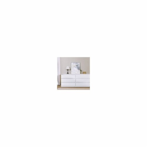 Pemberly Row Contemporary 6 Drawer Double Dresser in White High Gloss 1 Harris Teeter