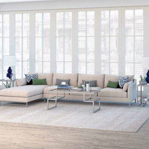 Pemberly Row Metal Satin Nickel and Gray Coffee Table with Glass Top Perspective: bottom