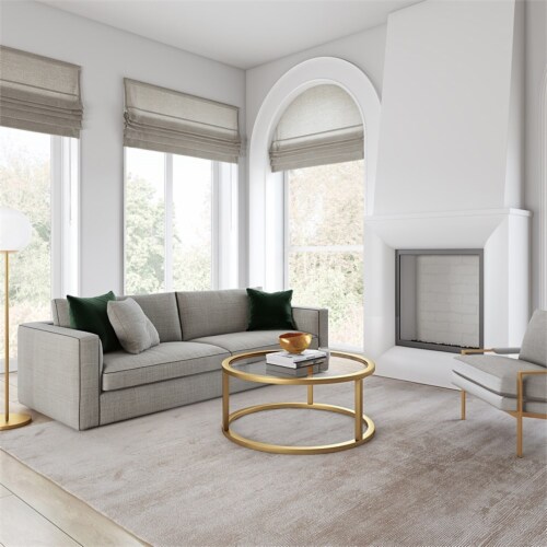 Pemberly Row Metal Round Pedastal Base Coffee Table in Gold and Brass Finish Perspective: bottom