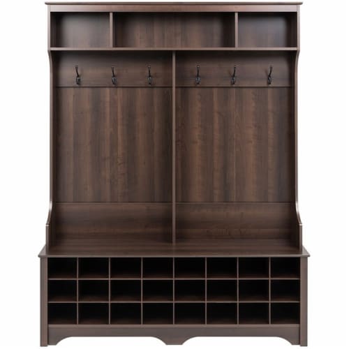 Pemberly Row 60  Hall Tree with 24 Cubbies in Espresso Perspective: bottom