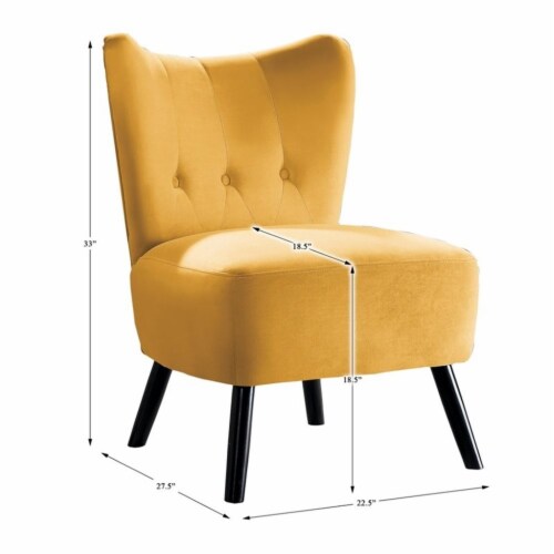 Pemberly Row Velvet Upholstered Accent Chair in Yellow Perspective: bottom