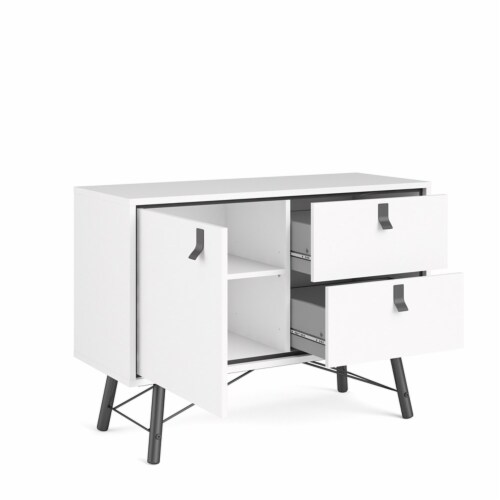 Pemberly Row 1 Door 2 Drawer Sideboard in White Matte & Black Perspective: bottom