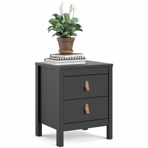 Pemberly Row Contemporary 2 Drawer Nightstand in Black Matte Perspective: bottom