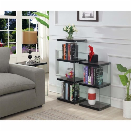Pemberly Row Four-Tier Tower Bookcase in Gray Wood Finish Perspective: bottom