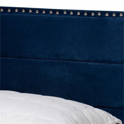 Bowery Hill Modern Navy Blue Upholstered Queen Size Panel Bed Perspective: bottom