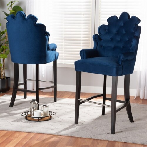 Bowery Hill Navy Blue and Dark Brown Finished Wood 2-Piece Bar Stool Set Perspective: bottom