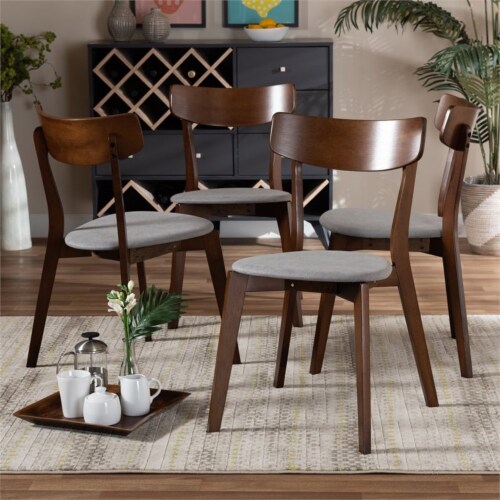 Bowery Hill Light Gray Fabric Upholstered Wood 4-Piece Dining Chair Set Perspective: bottom