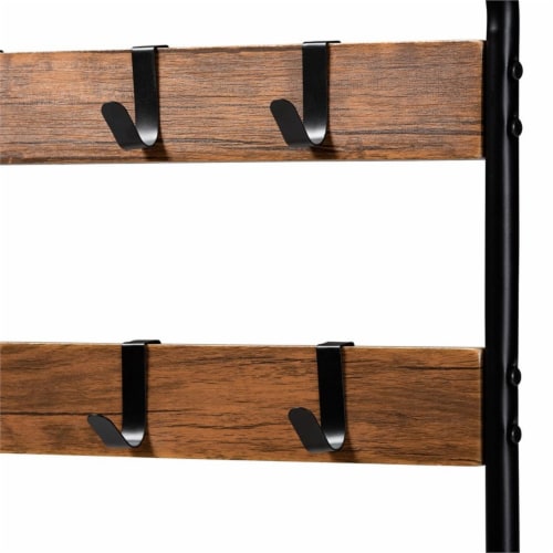 Bowery Hill Distressed Wood and Black Metal Finished Entryway Hall Tree Perspective: bottom