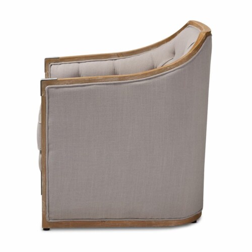 Bowery Hill Fabric and White Washed Oak Wood Accent Chair in Gray-Beige Perspective: bottom