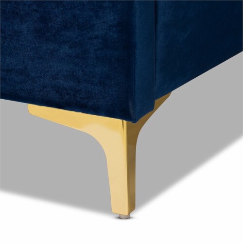 Bowery Hill Tufted Modern Velvet Platform Queen Bed in Navy Blue Perspective: bottom