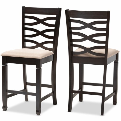 Bowery Hill 25 H Upholstered Wood Bar Stool in Sand and Brown Set of 2 Perspective: bottom
