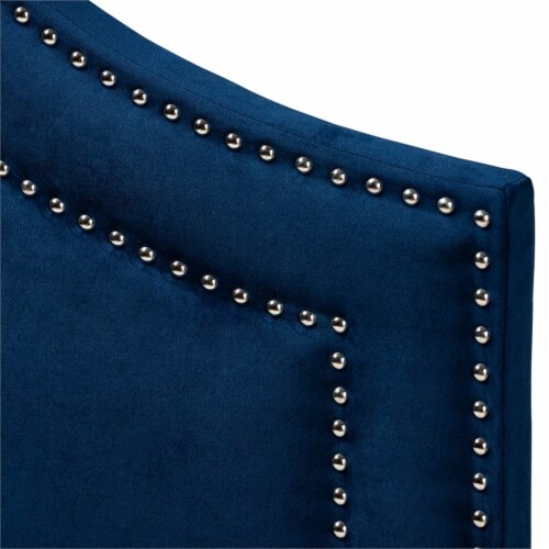 Bowery Hill Modern Velvet and Wood Queen Headboard in Navy Blue Perspective: bottom