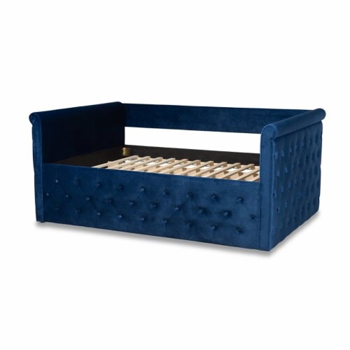 Bowery Hill Mid-Century Velvet and Wood Full Daybed in Navy Blue Perspective: bottom