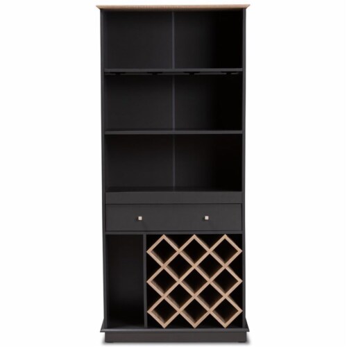 Bowery Hill Mid-Century Wood Wine Cabinet in Dark Grey and Oak Perspective: bottom