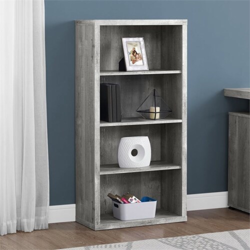 Home Square 4 Adjustable Shelves Wood Bookcase Set in Gray (Set of 2) Perspective: bottom
