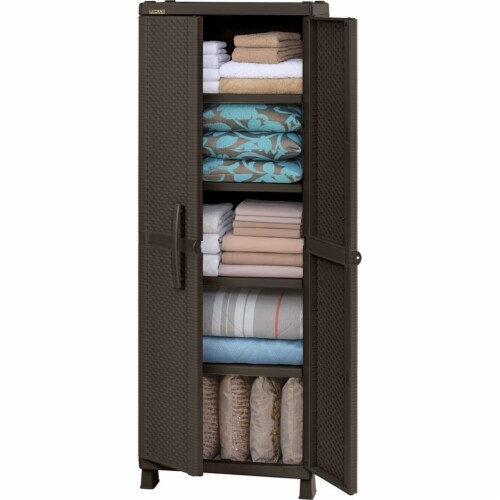 Home Square 2 Piece Resin Wicker Utility Cabinet Set in Brown 1