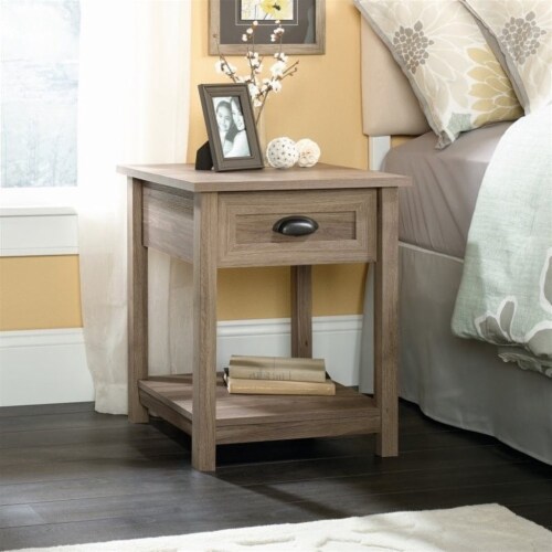 Home Square 2 Piece County Line Wood End Table Set in Salt Oak 1