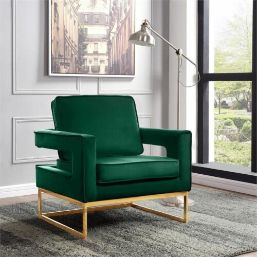 Home Square 2 Piece Upholstered Velvet Accent Chair Set in Green