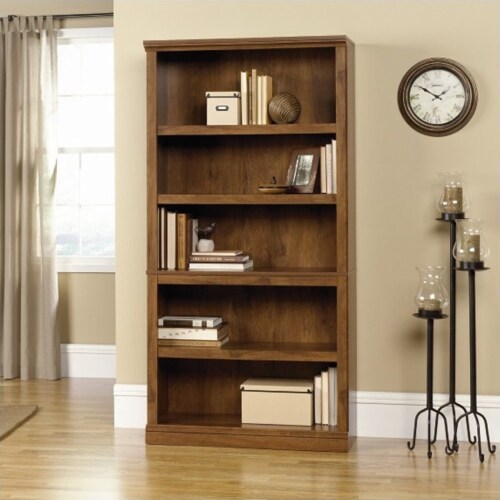 Home Square 2 Piece Wood Bookcase Set with 5 Shelf in Oiled Oak Perspective: bottom