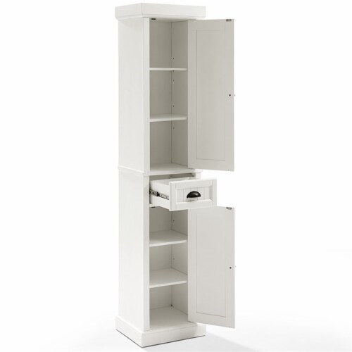 Pemberly Row 2 Drawer Linen Cabinet in Distressed White Perspective: bottom