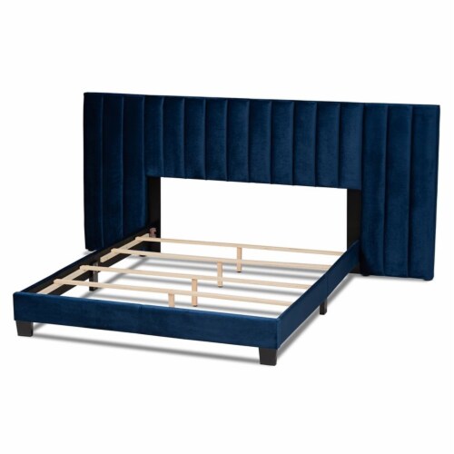 Bowery Hill Queen Size Navy Blue Velvet Panel Bed with Headboard Perspective: bottom