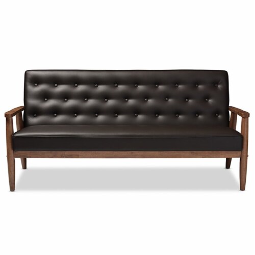 Home Square 2 Piece Faux Leather Sofa Set with Tufted Sofa and Loveseat in Brown Perspective: bottom