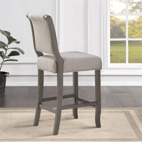 Home Square 3 Piece Upholstered Solid Wood Stationary Counter Stool Set in Gray Perspective: bottom