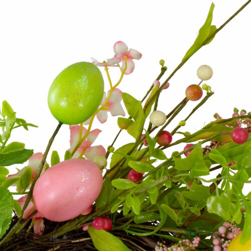 Northlight Easter Egg with Berry Floral Springtime Wreath, Pink and Green 20 Perspective: bottom