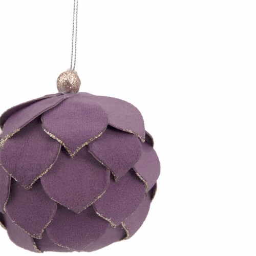 Northlight 7 Purple Flower Glitter Petal Shatterproof Ball Christmas Ornament Perspective: bottom