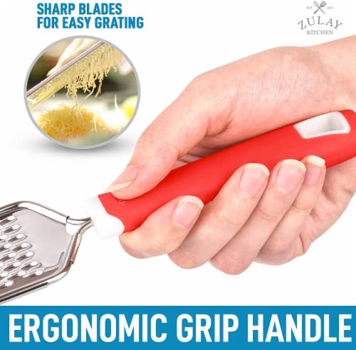 Zulay Kitchen Professional Stainless Steel Flat Handheld Cheese Grater - Red Perspective: bottom