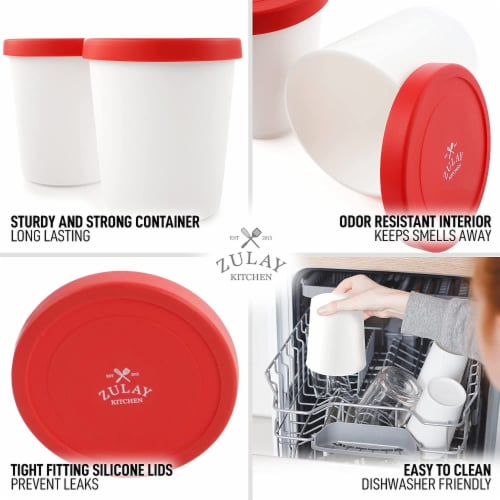 Zulay Kitchen Ice Cream Containers 2 Pack, 1 Quart- Red Perspective: bottom