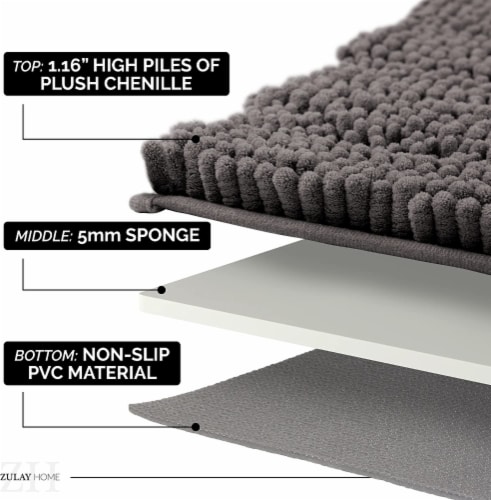Zulay Kitchen Soft Shaggy Bathroom Rug - 17 x 47 - Line Stone Gray Perspective: bottom