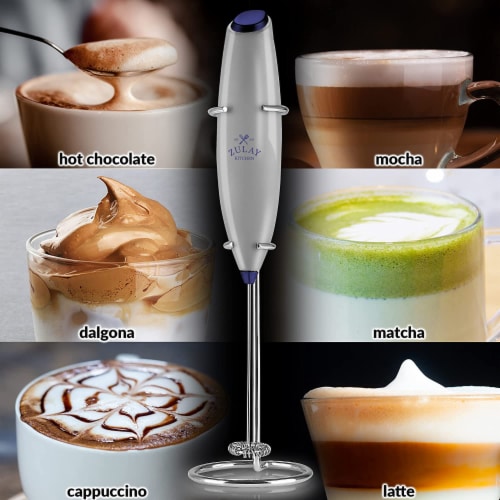 Zulay Kitchen Classic Milk Frother With Stand - Pop Silver/Dark Blue Perspective: bottom