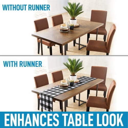 Table Runner Thick Poly Cotton Buffalo Plaid Table Runners (14 x72 ) - Black and White Perspective: bottom