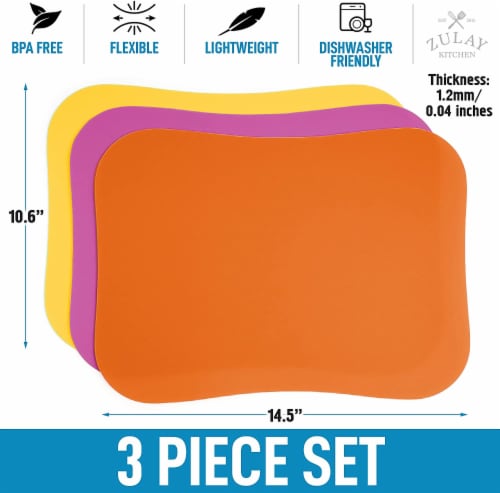 Zulay Kitchen Flexible Cutting Board Mats Set of 3 - Curved Edge (Yellow, Apricot, Grape) Perspective: bottom