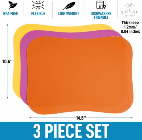 Zulay Kithen Flexible Cutting Board Mats - Set of 3 Curved Edge (Yellow,  Apricot, Grape)