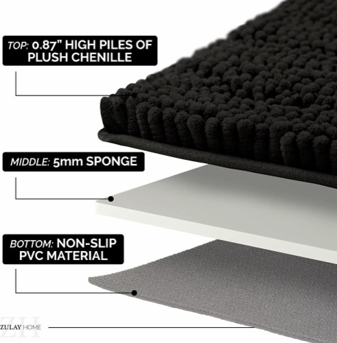 Lavish Home 67-14-BL Super Plush Non-Slip Bath Mat Rug Set, Black