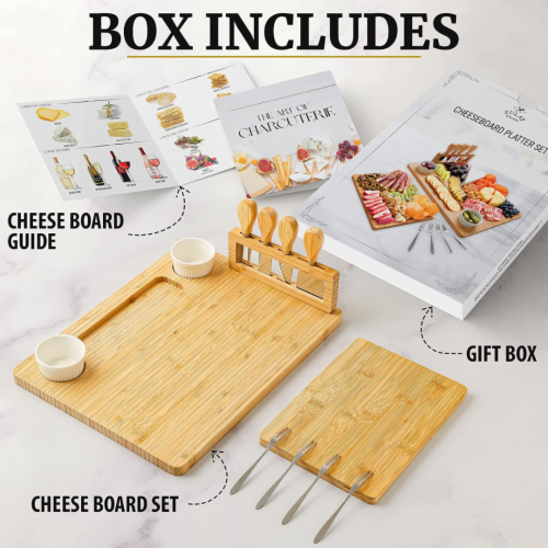 Zulay Kitchen Premium Bamboo Cheese Board Set Perspective: bottom