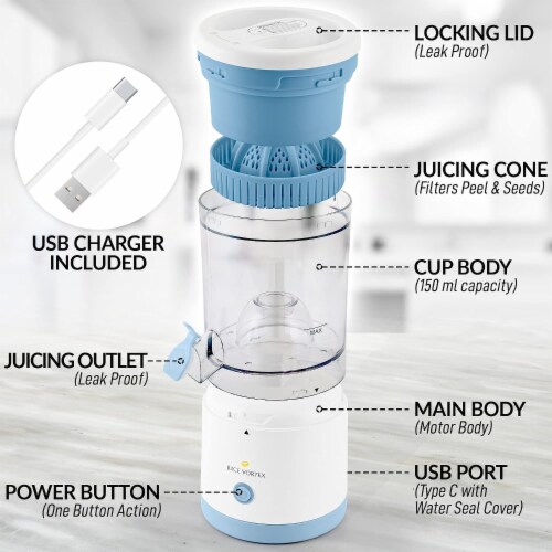 Zulay Kitchen Juice Vortex Lemon & Orange Juicer - Blue & White Perspective: bottom
