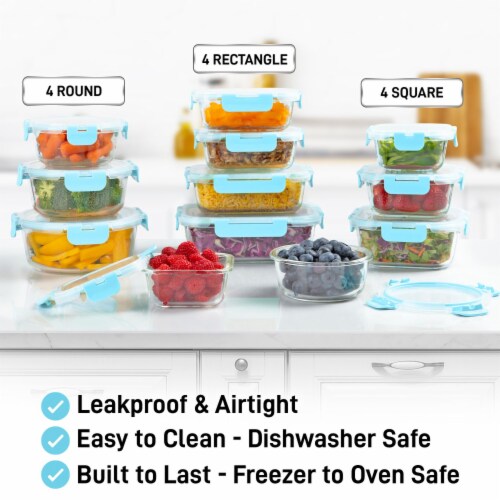 Zulay 12 Pack Airtight Borosilicate Glass Meal Prep Containers with Lids Perspective: bottom