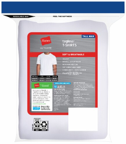 Hanes Ultimate Tall Man Cotton Crewneck T-Shirt - White Perspective: bottom