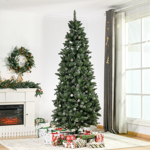 7.5' Fake Unlit Holiday Christmas Tree w/ Snow-Dipped Branches & Metal Stand Perspective: bottom